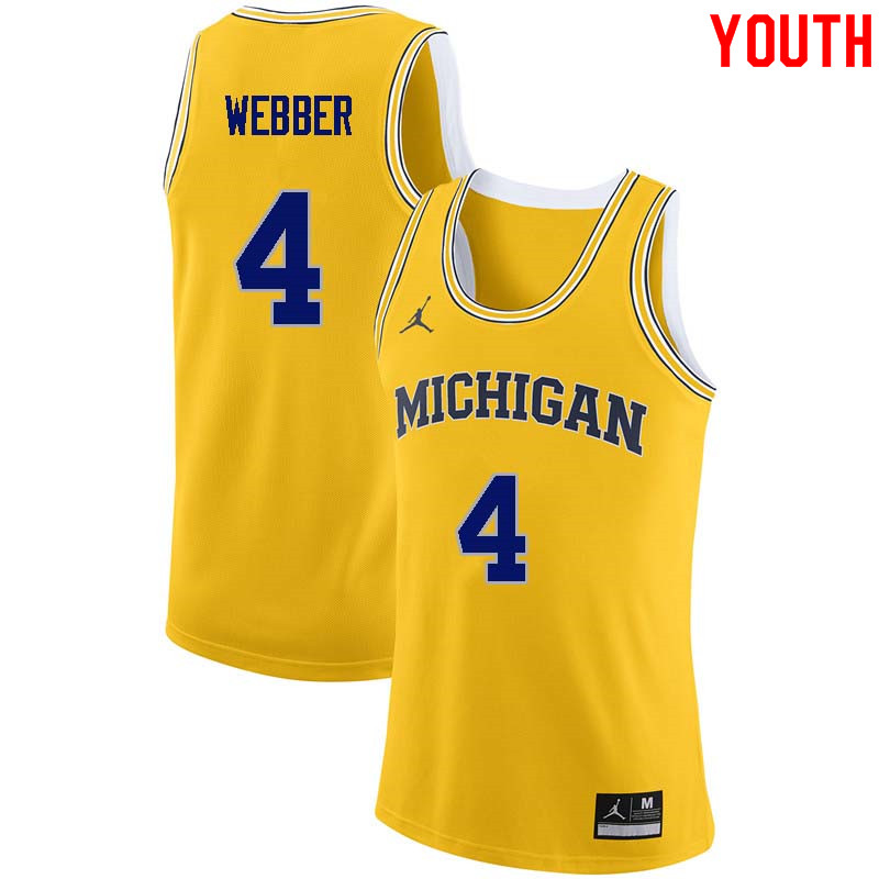 Youth #4 Chris Webber Michigan Wolverines College Basketball Jerseys Sale-Yellow - Click Image to Close